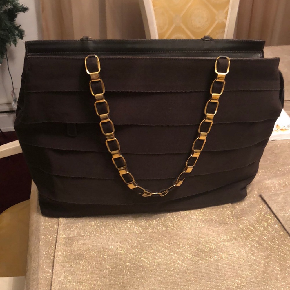 Salvatore Ferragamo Black Tote with Gold Chain
